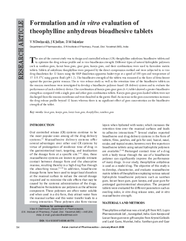(PDF) Formulation and in vitro evaluation of theophylline matrix ...