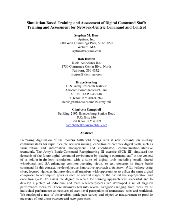 (PDF) Simulation-Based Training and Assessment of Digital Command Staff ...