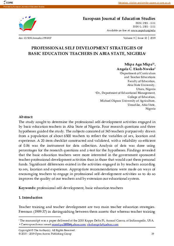 (PDF) Professional Self Development Strategies of Basic Education ...