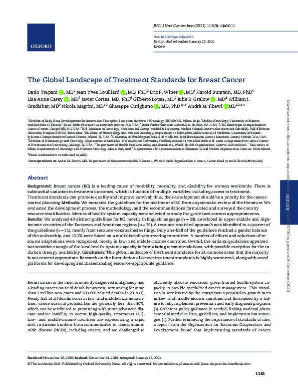(PDF) The Global Landscape of Treatment Standards for Breast Cancer