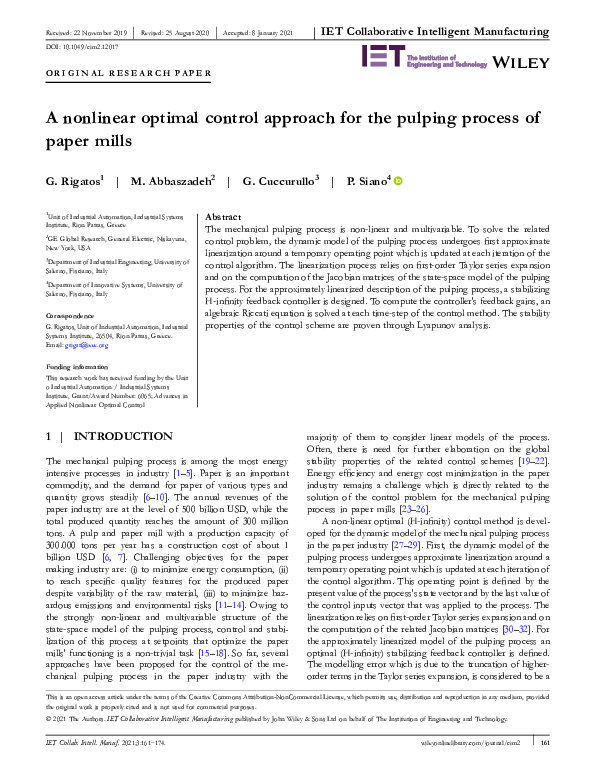 (PDF) A nonlinear optimal control approach for the pulping process of ...