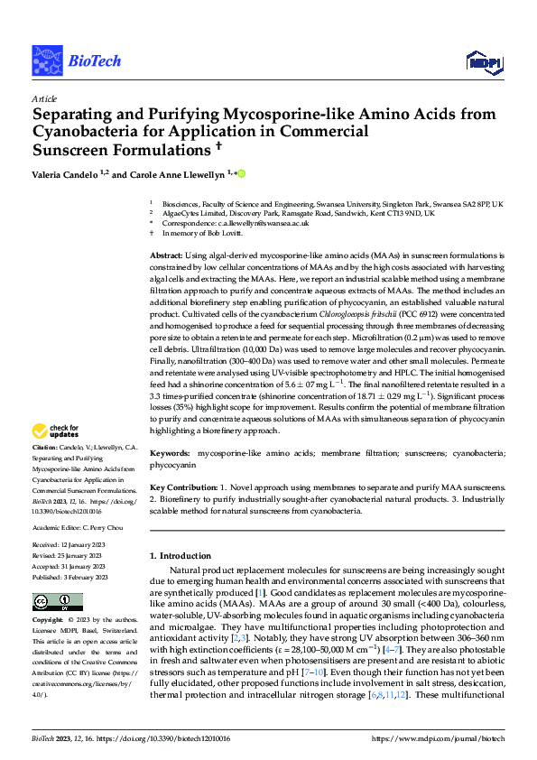(PDF) Separating and Purifying Mycosporine-like Amino Acids from ...