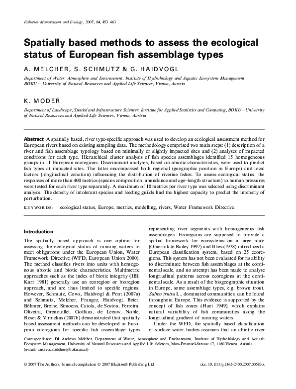 (PDF) Spatially based methods to assess the ecological status of ...