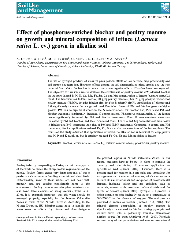 (PDF) Effect of phosphorus‐enriched biochar and poultry manure on ...