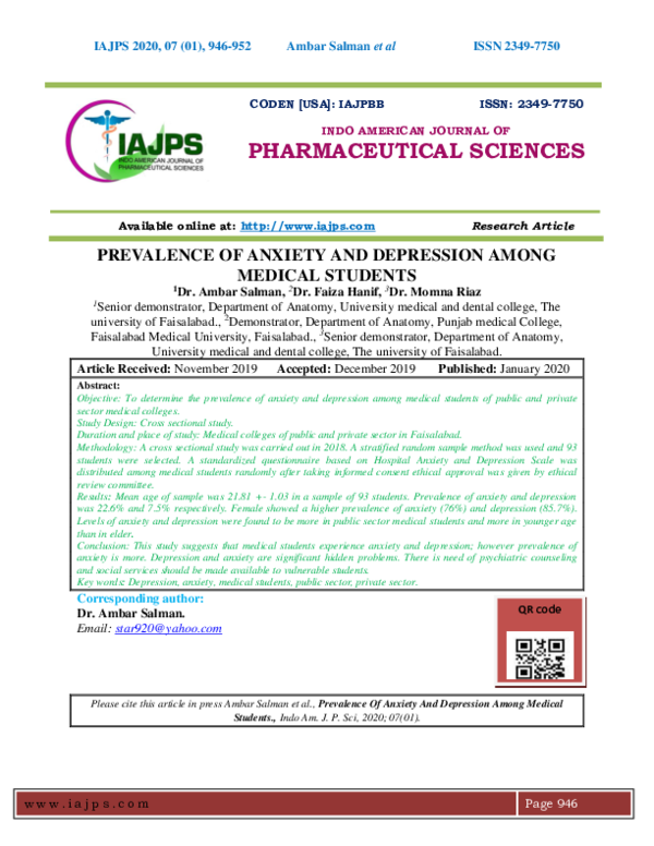 (PDF) Prevalence of Anxiety and Depression Among Medical Students