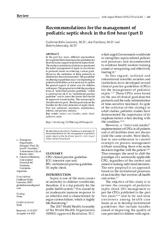(PDF) Recommendations for the management of pediatric septic shock in ...