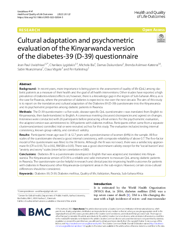 (PDF) Cultural adaptation and psychometric evaluation of the ...