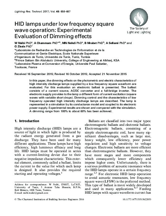 (PDF) HID lamps under low frequency square wave operation: Experimental ...