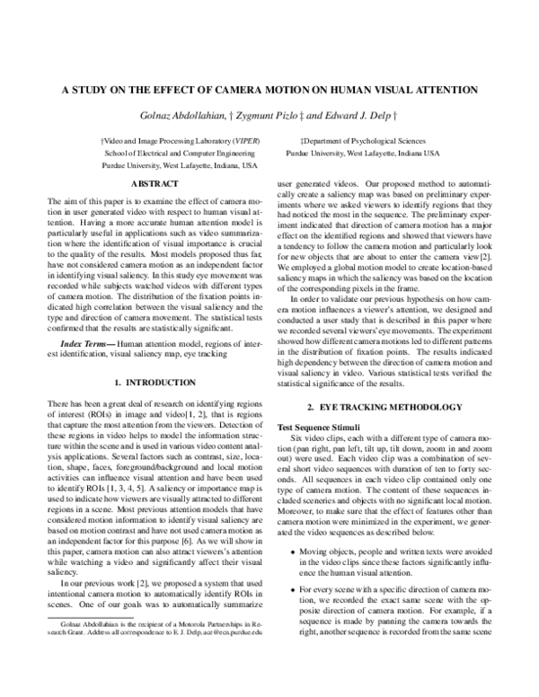 (PDF) A study on the effect of camera motion on human visual attention