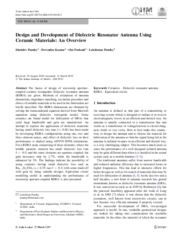 (PDF) Design and Development of Dielectric Resonator Antenna Using ...