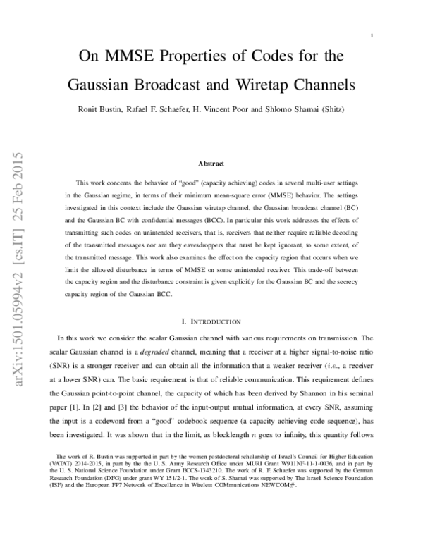 (PDF) On MMSE properties of codes for the Gaussian broadcast channel