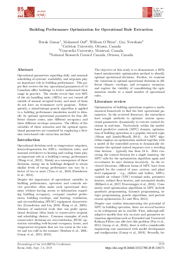 (PDF) Building Performance Optimization for Operational Rule Extraction