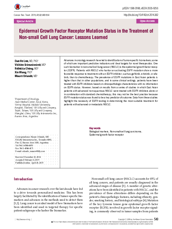 (PDF) Epidermal Growth Factor Receptor Mutation Status in the Treatment ...