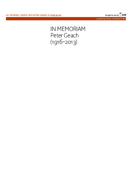 (PDF) In memoriam Peter Geach (1916-2013)