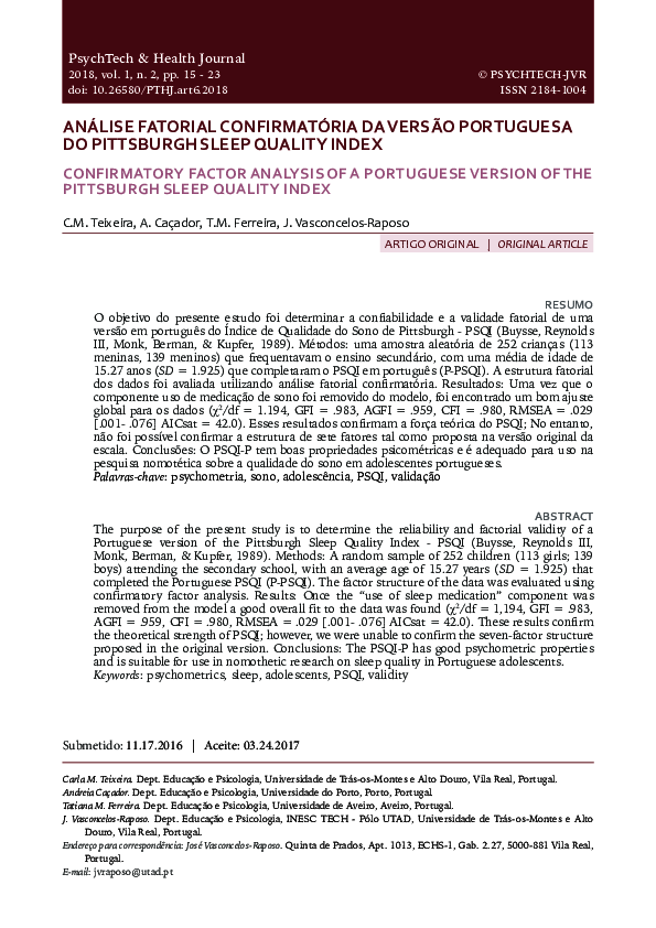 (PDF) Confirmatory Factor Analysis of a Portuguese Version of the ...