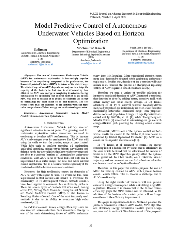 (PDF) Model predictive control of an autonomous underwater vehicle ...