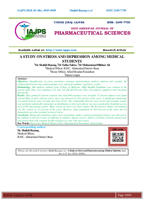 (PDF) A Study On Stress And Depression Among Medical Students