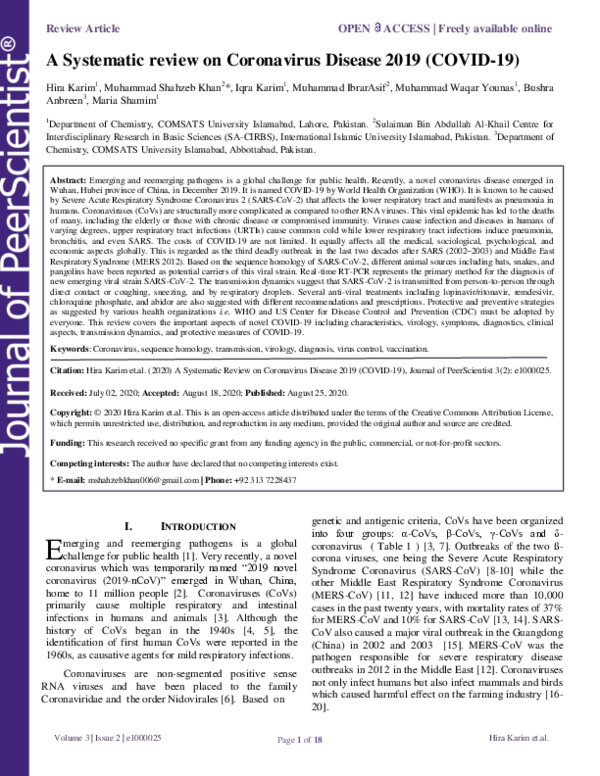 (PDF) A Systematic Review on Coronavirus Disease 2019 (COVID-19)