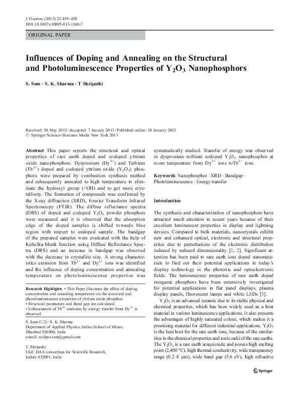 (PDF) Influences of Doping and Annealing on the Structural and ...