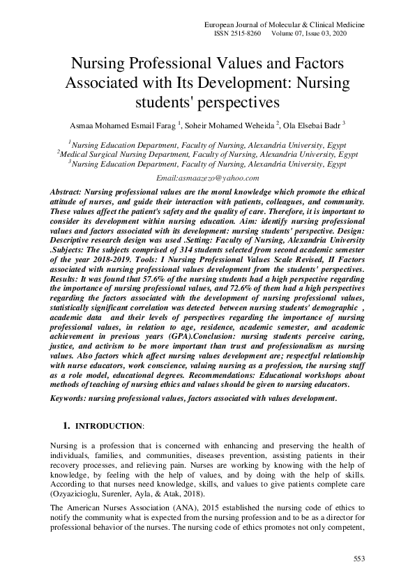 (PDF) Nursing Professional Values and Factors Associated with Its ...