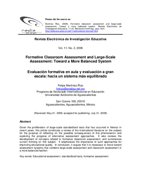 (PDF) Formative Classroom Assessment and Large-Scale Assessment: Toward ...