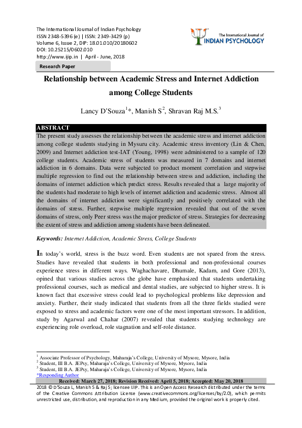 (PDF) Relationship between Academic Stress and Internet Addiction among ...