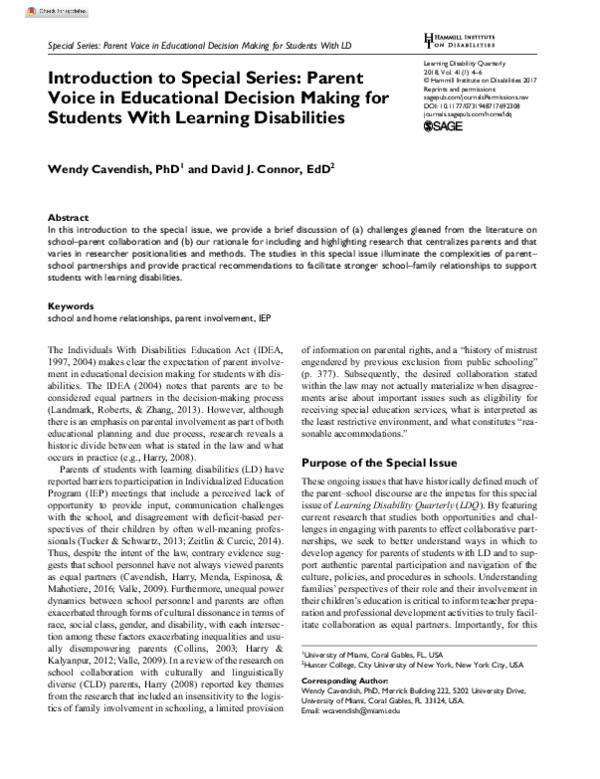 (PDF) Introduction to Special Series: Parent Voice in Educational ...
