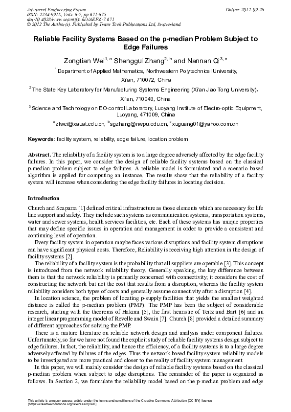 (PDF) Reliable Facility Systems Based on the p-Median Problem Subject ...