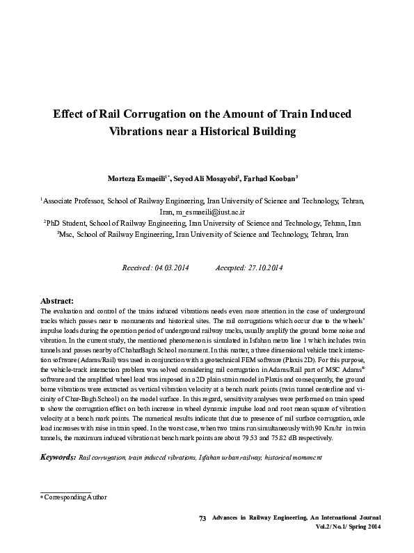 (PDF) Effect of Rail Corrugation on the Amount of Train-Induced ...