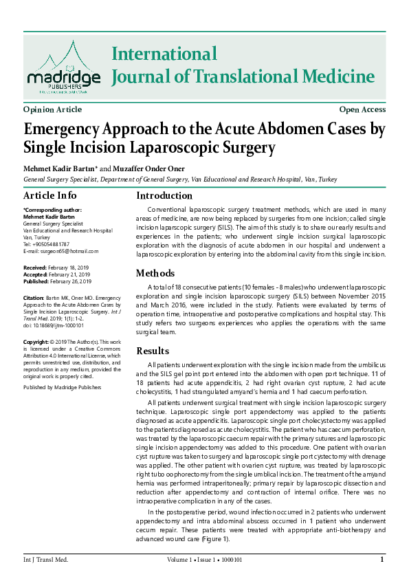 (PDF) Emergency Approach to the Acute Abdomen Cases by Single Incision ...