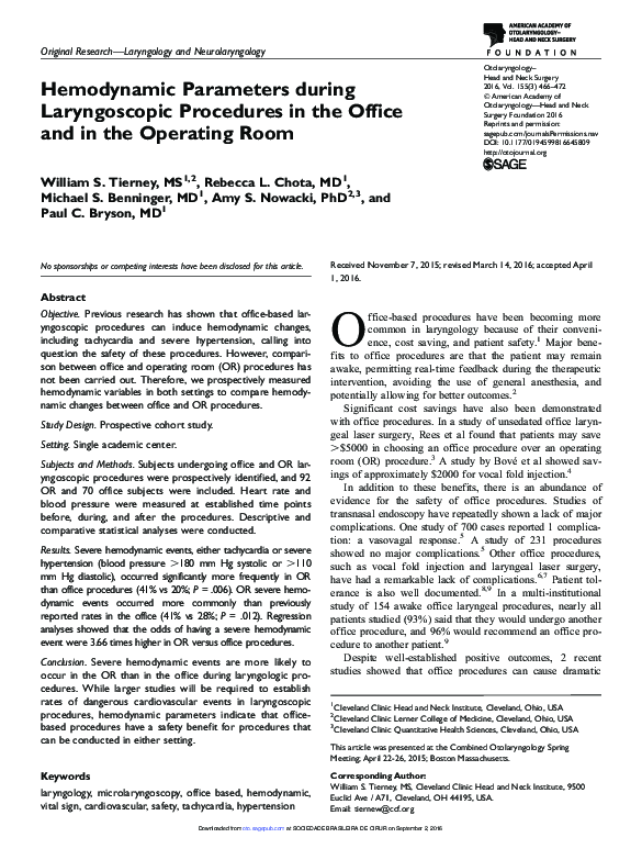 (PDF) Hemodynamic Parameters during Laryngoscopic Procedures in the ...