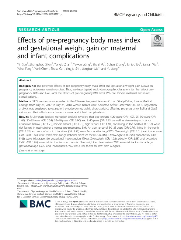 (PDF) Effects of Pre-Pregnancy Body Mass Index and Gestational Weight ...