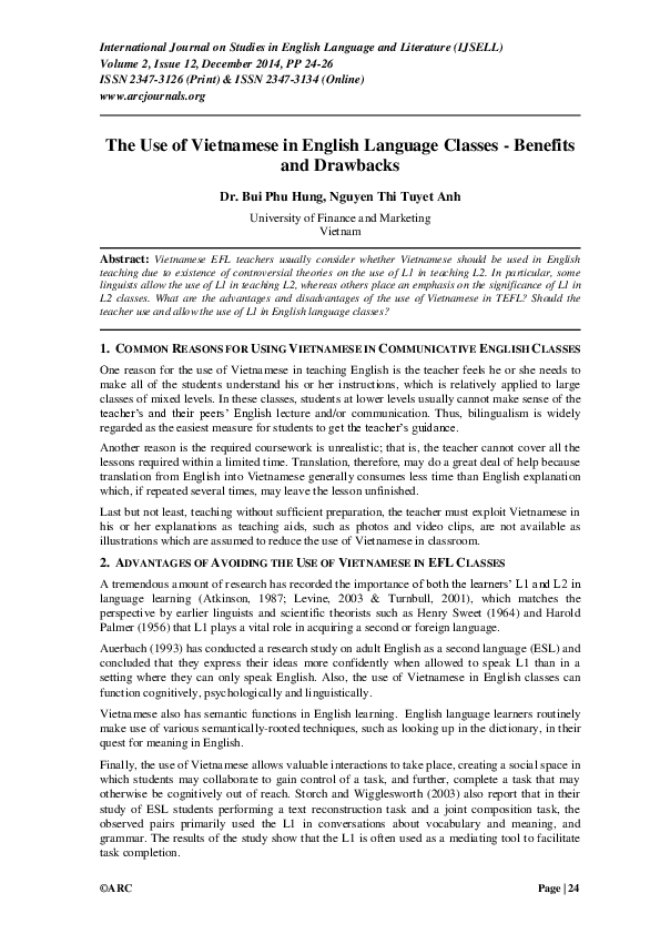 (PDF) The Use of Vietnamese in English Language Classes- Benefits and ...