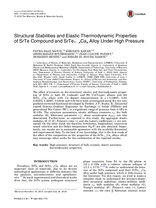 (PDF) Structural Stabilities and Elastic Thermodynamic Properties of ...