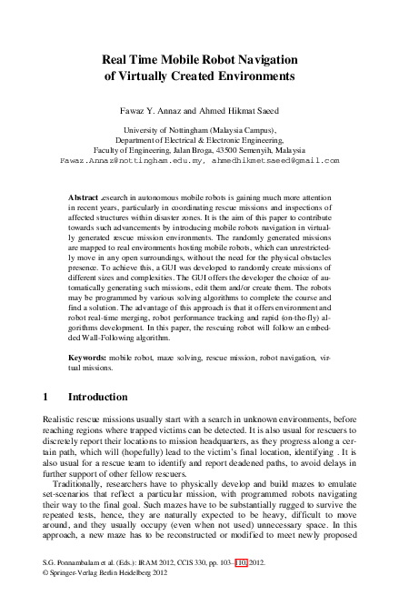 (PDF) Real Time Mobile Robot Navigation of Virtually Created Environments