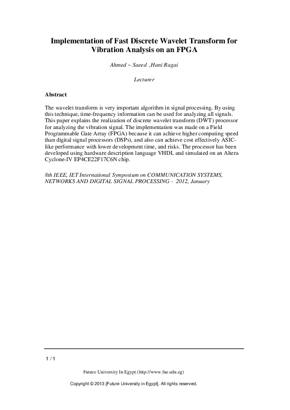 (PDF) Implementation of fast discrete wavelet transform for vibration ...