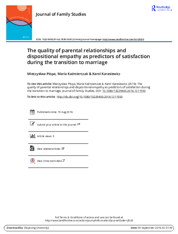 (PDF) The quality of parental relationships and dispositional empathy ...