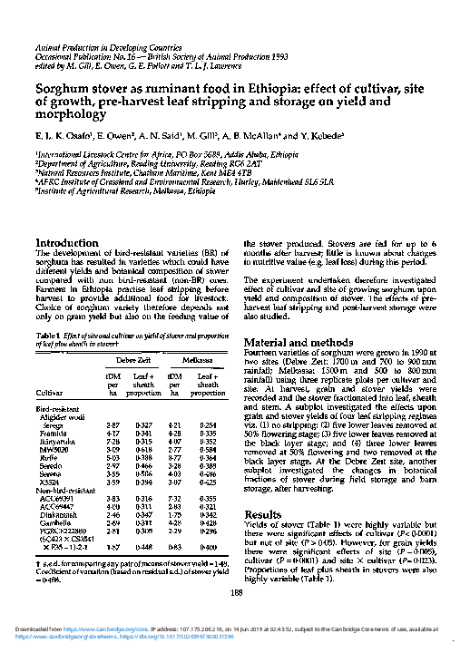 (PDF) Sorghum stover as ruminant food in Ethiopia: effect of cultivar ...