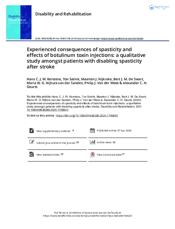 (PDF) Experienced consequences of spasticity and effects of botulinum ...