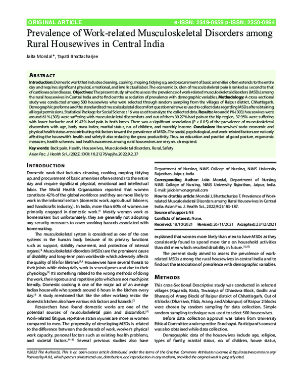 (PDF) Prevalence of Work-related Musculoskeletal Disorders among Rural ...