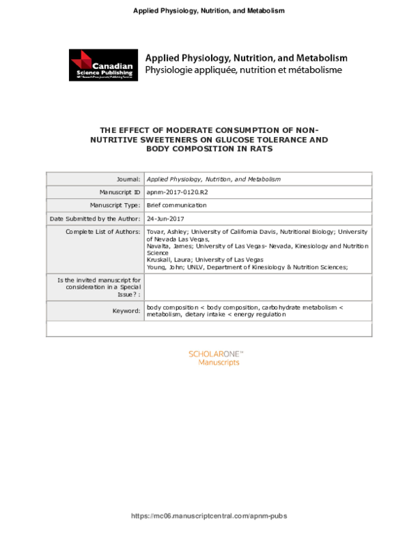 (PDF) The effect of moderate consumption of non-nutritive sweeteners on ...