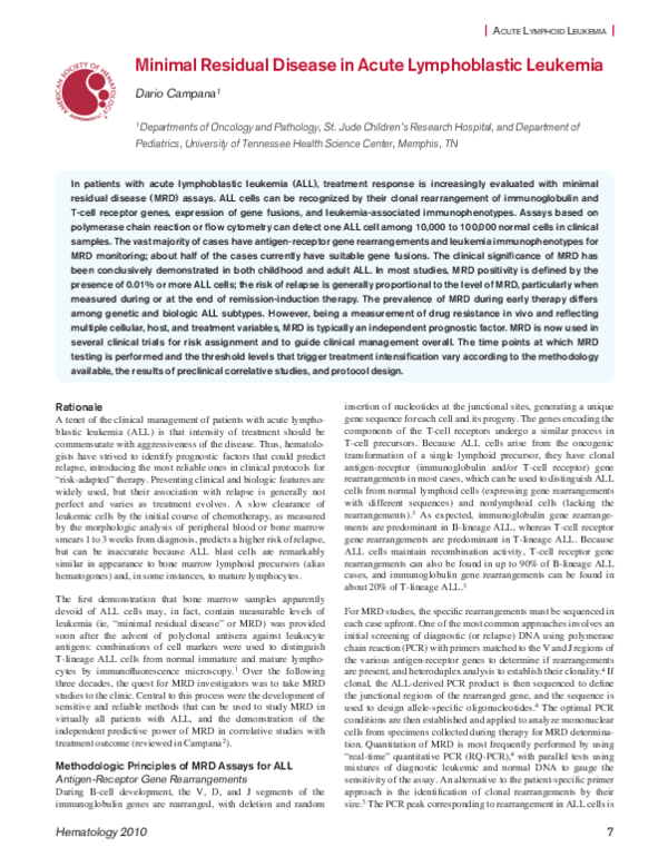 (PDF) Minimal Residual Disease in Acute Lymphoblastic Leukaemia—PCR ...