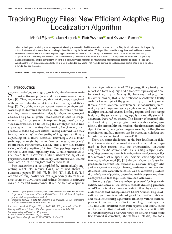 (PDF) Tracking Buggy Files: New Efficient Adaptive Bug Localization ...