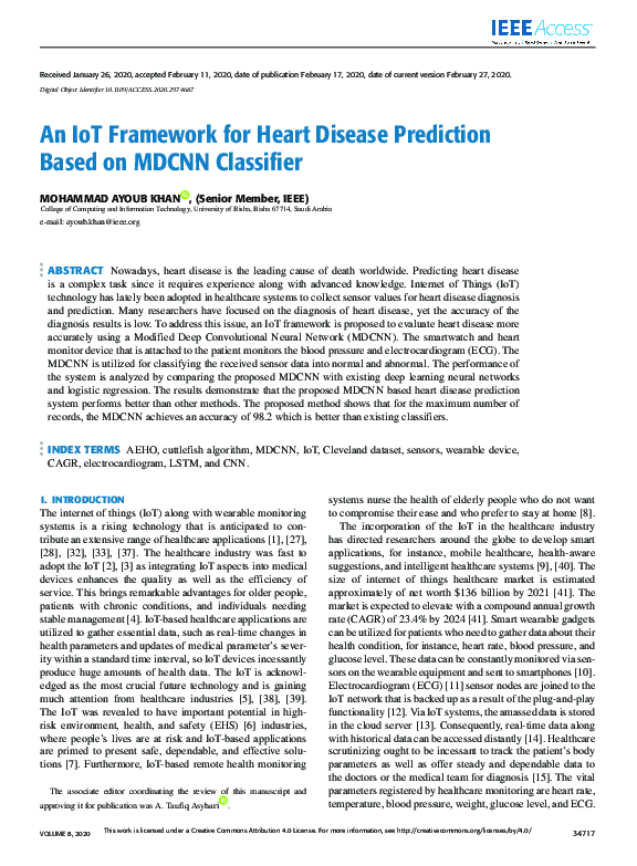 (PDF) An IoT Framework for Heart Disease Prediction Based on MDCNN ...