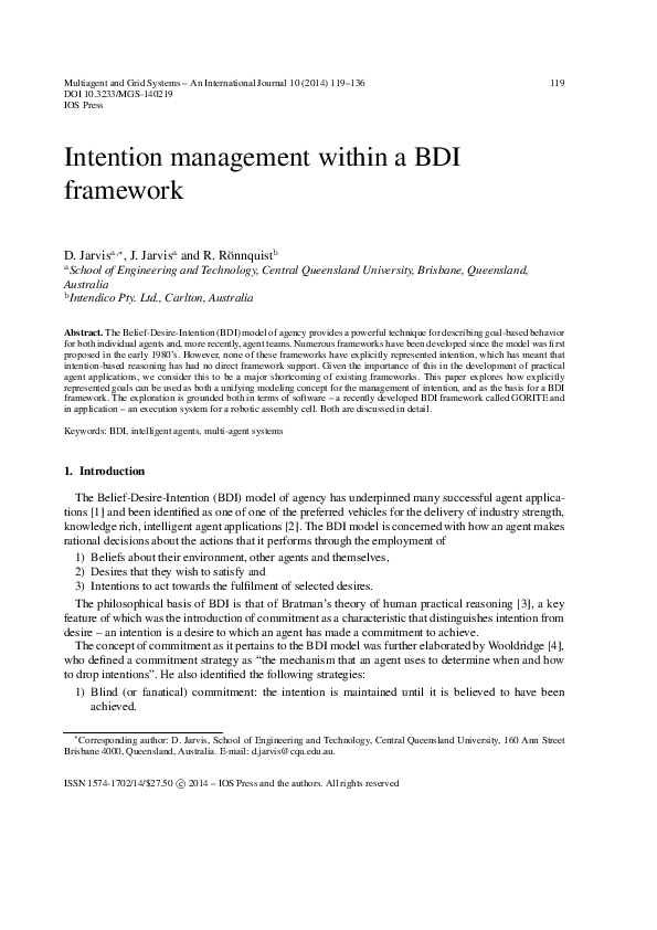 (PDF) Intention management within a BDI framework