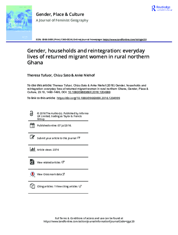 (PDF) Gender, households and reintegration: everyday lives of returned ...