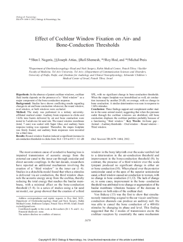 (PDF) Effect of Cochlear Window Fixation on Air- and Bone-Conduction ...