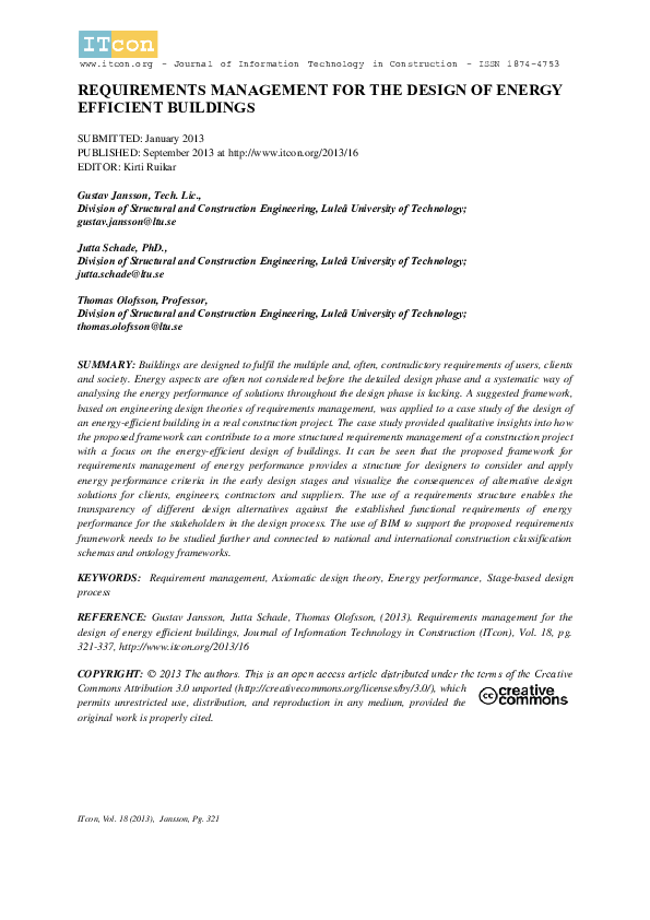 Energy Star Building Requirements Reference: Pdf Requirements Management For The Design Of Energy Efficient Buildings
