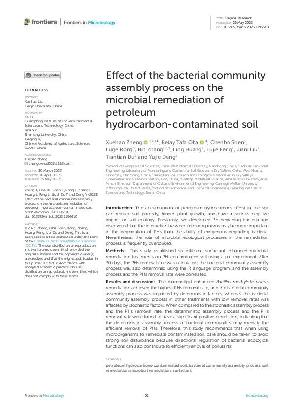 (PDF) Effect of the bacterial community assembly process on the ...