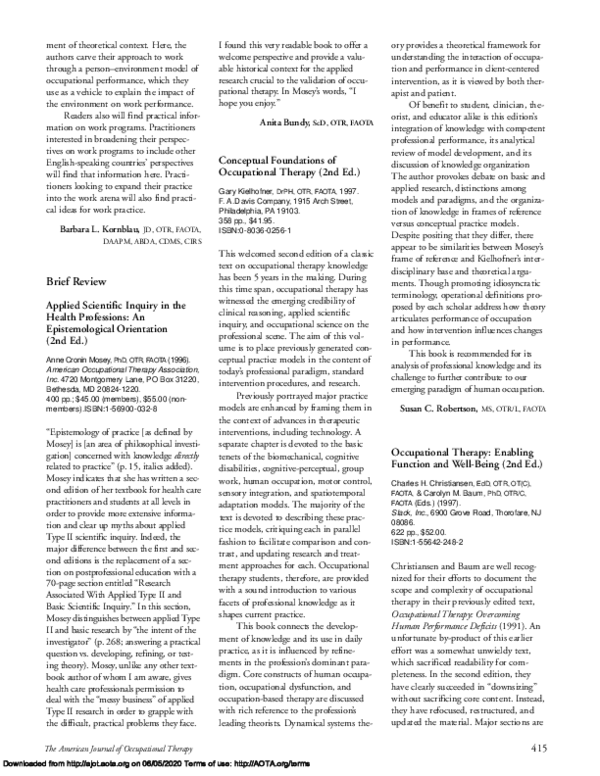 (PDF) Occupational Therapy: Enabling Function and Well-Being (2nd Ed.)